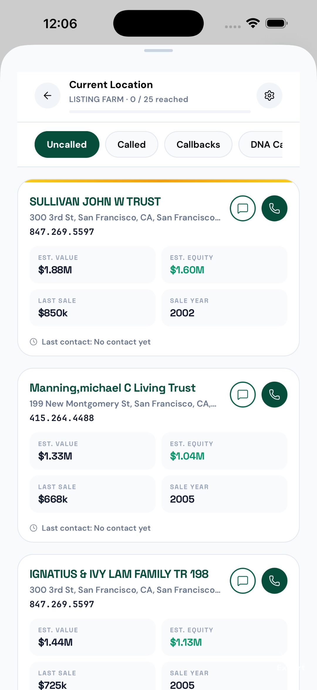 Homeowner farm contact list
