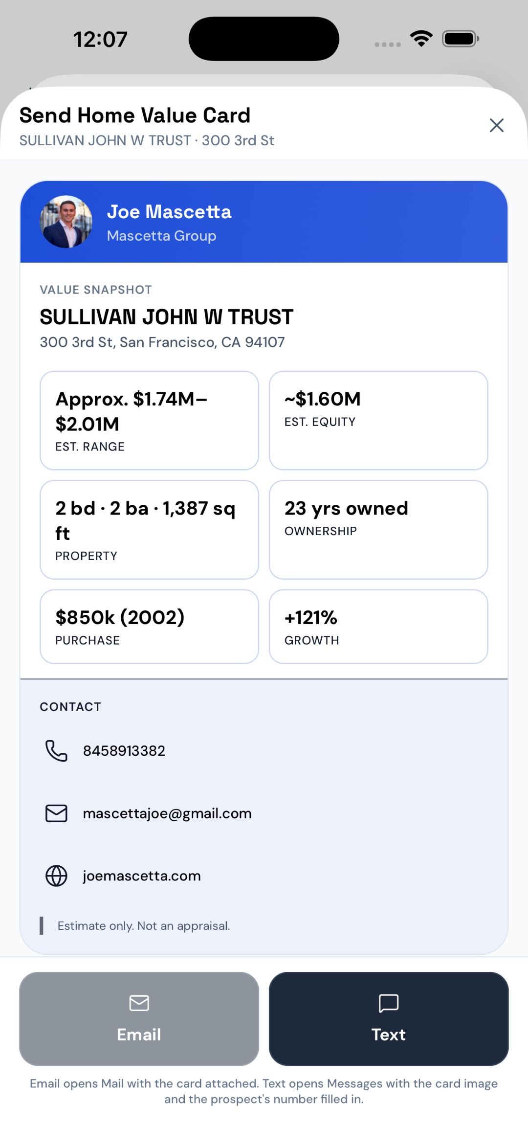 Send Home Value Card